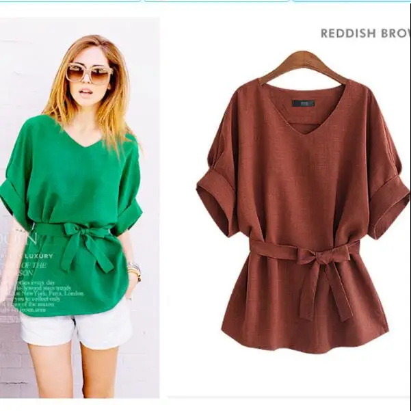 Блузка женская шифоновая в винтажном стиле с коротким рукавом и зеленым бантом AD9