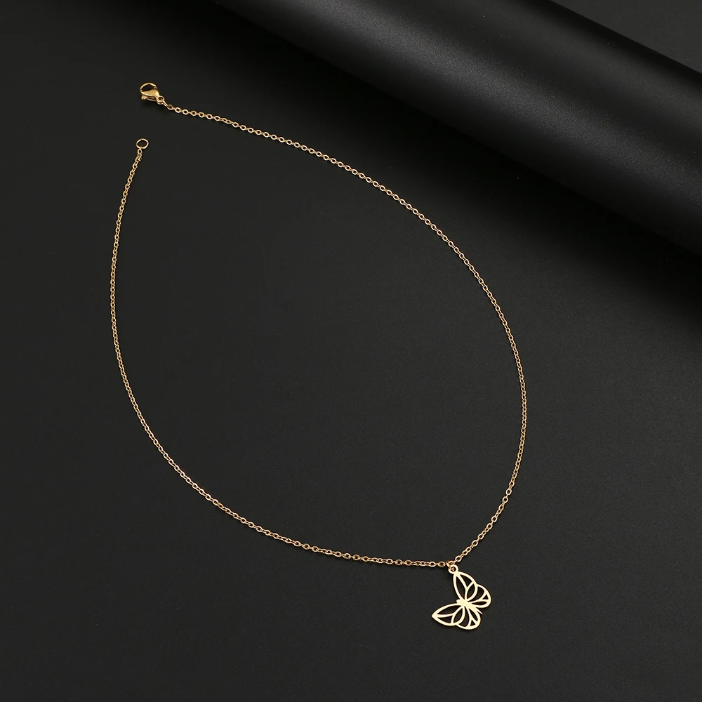 Ожерелья из нержавеющей стали подвеска в виде бабочки цепочка чокер бижутерия
