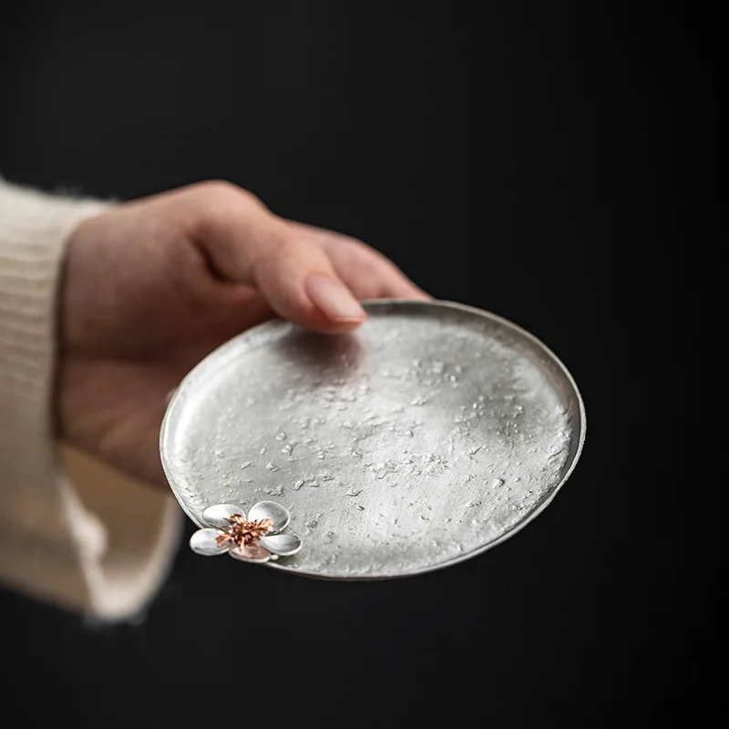 Оловянная чашка с цветком сливы ручной держатель для чайной церемонии жестяная