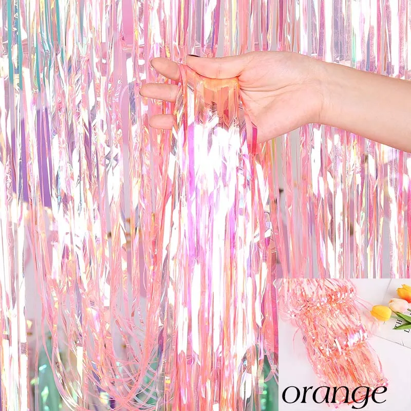 Transparent orange 1/2/3/4 м Свадебный фон Великолепная блесток фон прозрачный мишура Фольга Шторы для девочек на день рождения, вечерние Свадебные украшения - Цвет: Transparent orange