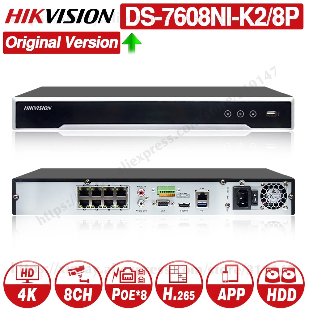 За рубежом DS-7608NI-E2 / 8 P 8CH NVR для HD IP камера 5 мегапикселей 8 независимых POE 2 SATA