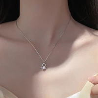silver plated water drop shape cz crystal necklaces charm women exquisite aaa zircon clavicle chain wedding jewelry for women