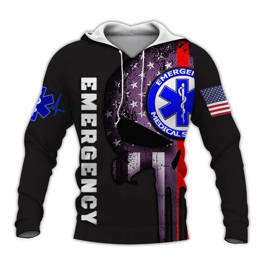 Худи с 3D принтом в виде черепа EMS Модный повседневный свитшот осенняя куртка