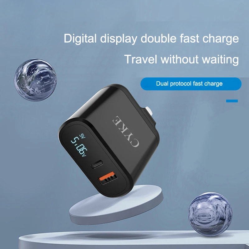 18 Вт Быстрая зарядка QC3.0 PD3.0 зарядное устройство цифровой дисплей 2 порта USB US UK EU