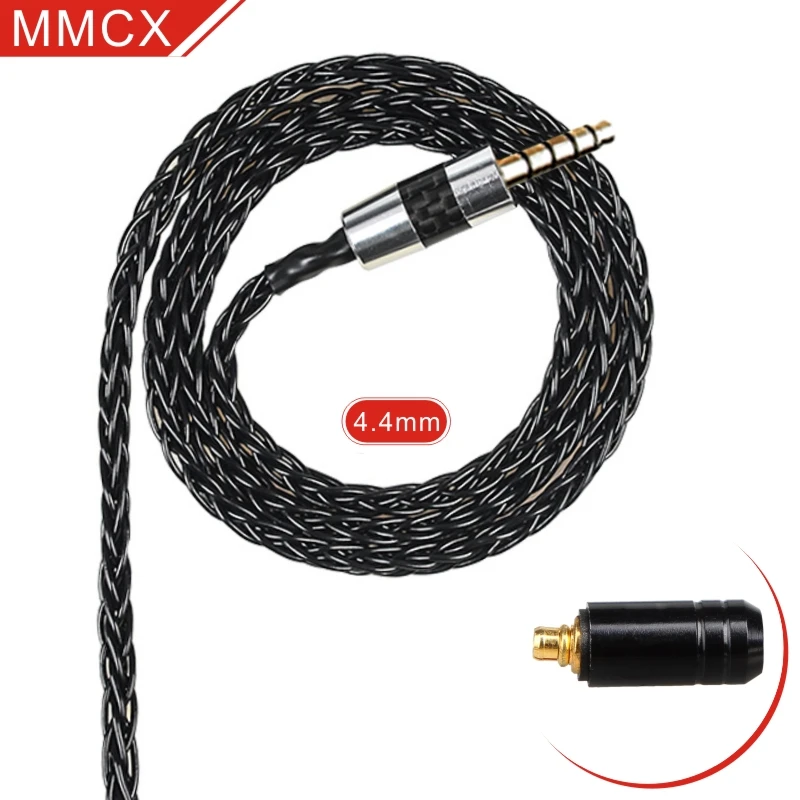Black 4.4mm MMCX FDBRO 8*50 ядер с серебряным покрытием наушники обновления провода наушники MMCX кабель IE80 IM 2Pin 0,78 мм A2DC кабельная гарнитура 2,5/3,5/4,4 мм - Цвет: Black 4.4mm MMCX
