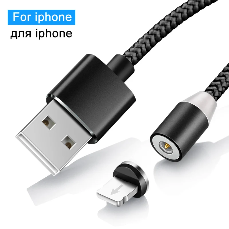 Магнитный зарядный магнитный кабель micro usb тип с для зарядного устройства iphone Elough для зарядного устройства iPhone кабел - Цвет: Black for iphone