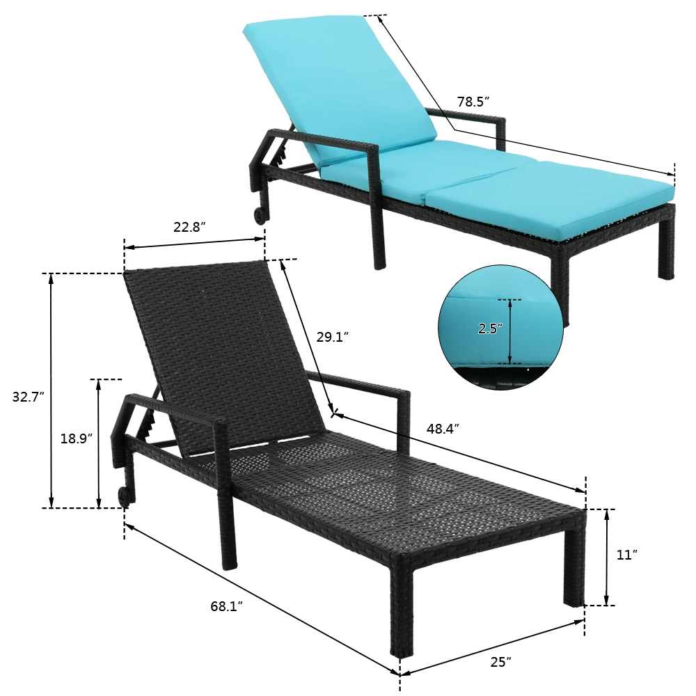 

(US) N001 rattan bed 199.5*63.5*48cm Wheeled Bed Four-Line Wide Film Outdoor Leisure Bed Single Garden Furniture Garden Cozy Bed