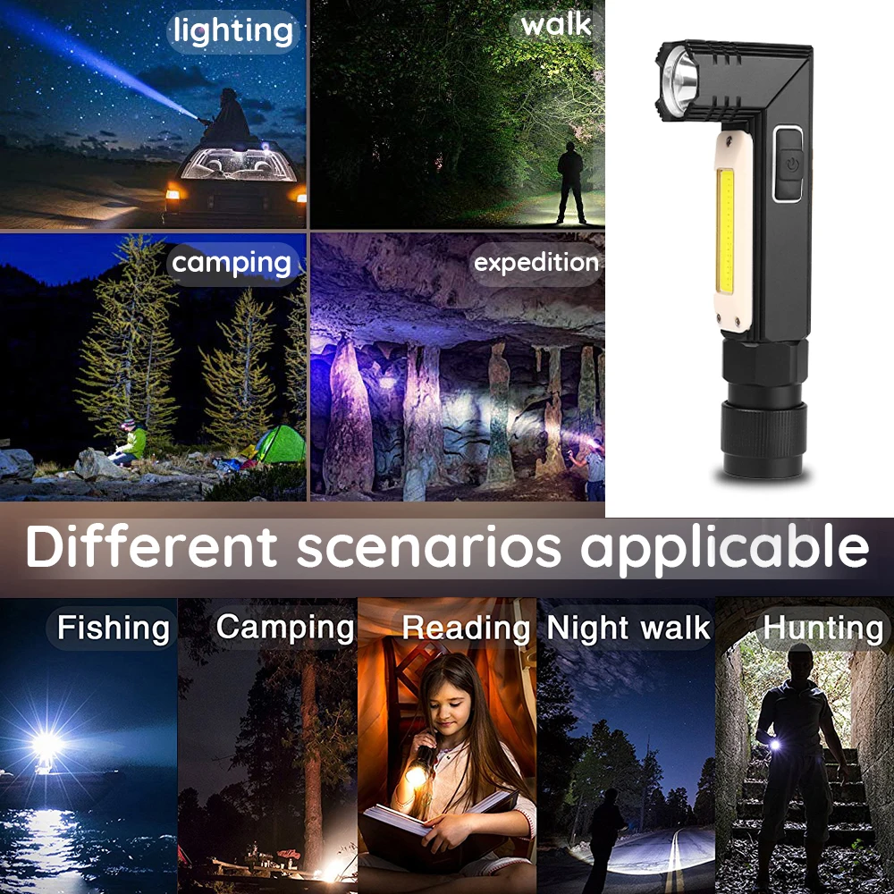 Многофункциональный светодиодный светильник вспышка вращающийся COB рабочий USB