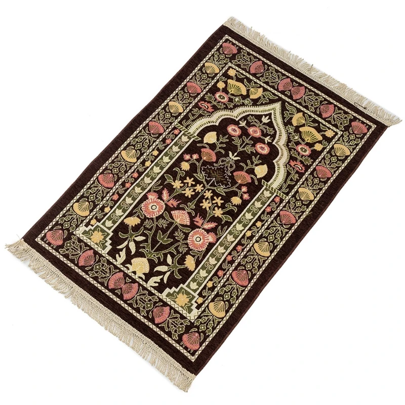 

Muslim Prayer Rug Thick Islamic Chenille Praying Mat Floral Woven Tassel Blanket