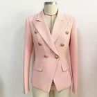 2021 Высокое качество Новый женский Костюмный пиджак металлическая Львиная Головка пряжки двубортный костюмы для маленьких светильник розовый O29