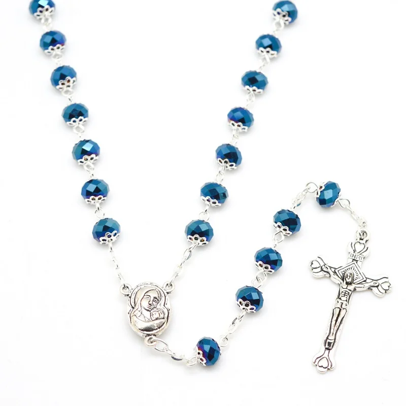 Синий Кристалл Стекло католические розари ожерелье отец сын Святого