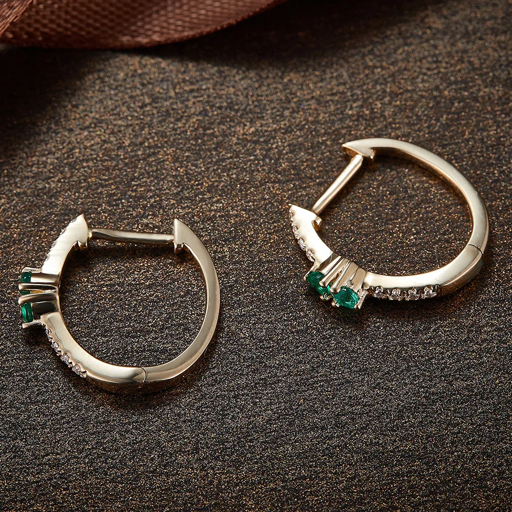 Серьги кольца женские из желтого золота с натуральными бриллиантами 14