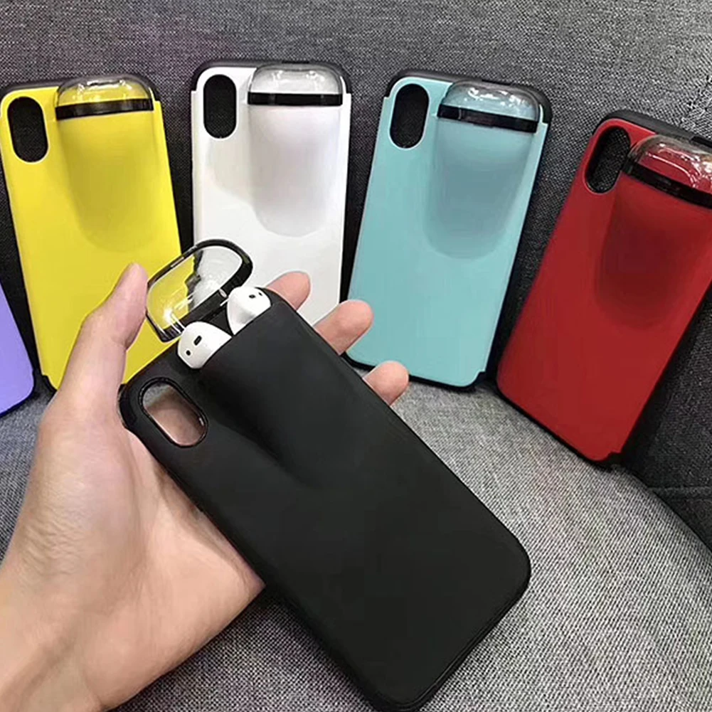 2 в 1 чехол для телефона коробка хранения наушников iPhone 11 Pro XS MAX XR X 7 8 Plus Apple AirPods