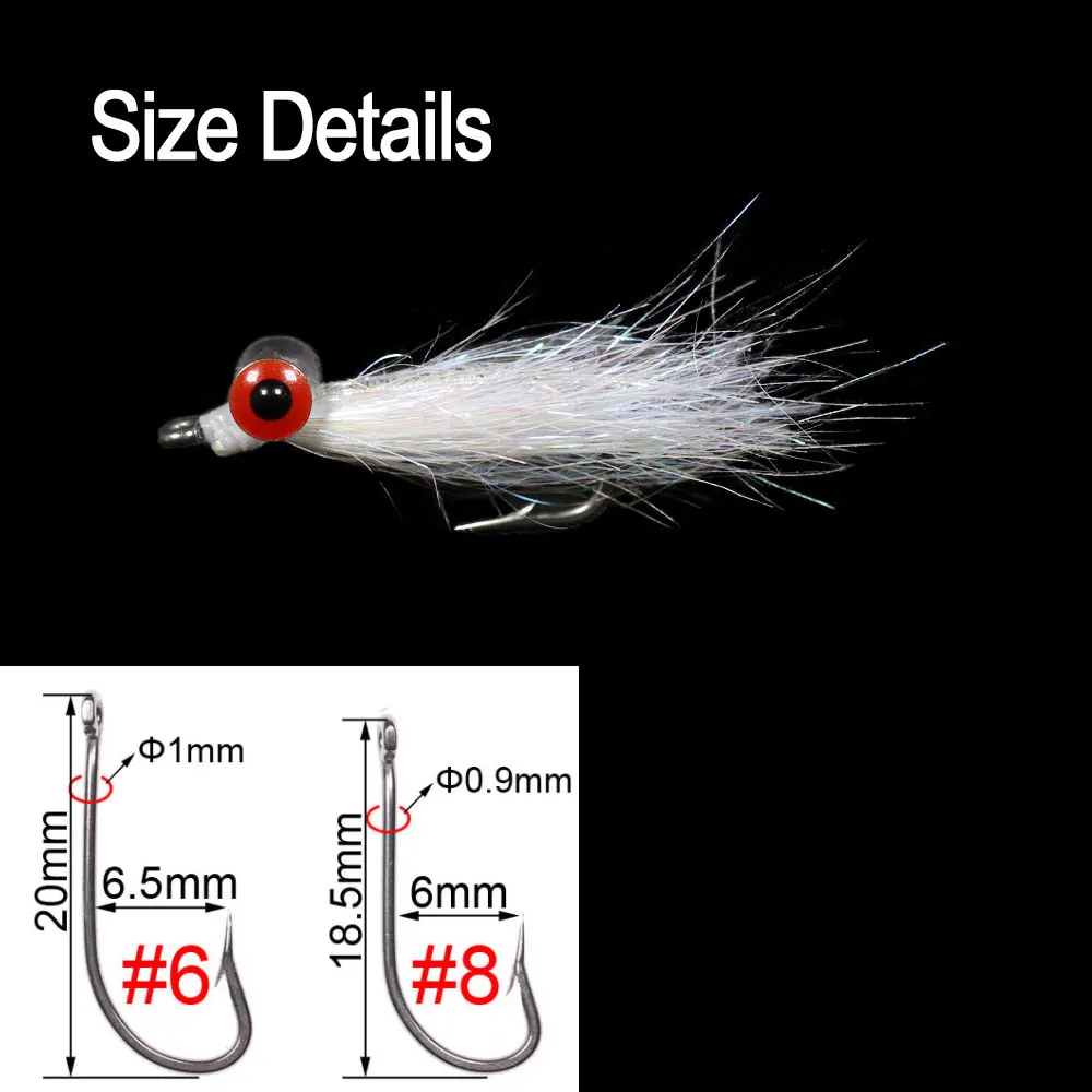 Vampfly 5pcs #6 #8 Dumbbell Eyes White Crazy Charlie Fly Fast Sink For Bone Fish Carpon Sea Trout Bass Fishing Lure Baits | Спорт и