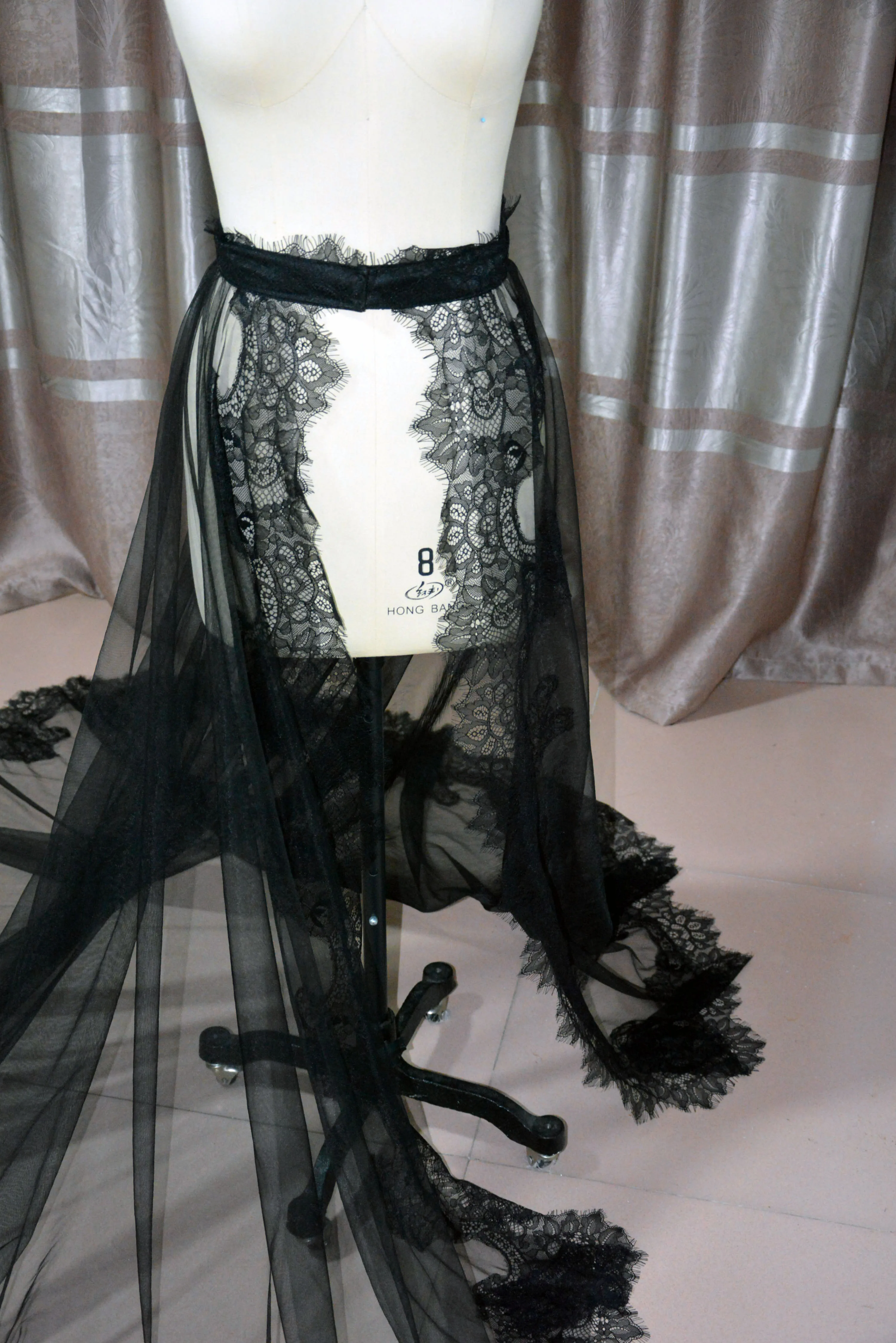 Buy black lace detachable train skirt of the Tulle removable petticoat underskirt custom size on