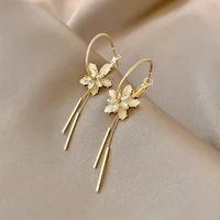 fashion double layer flower earrings silver pin detachable earrings a two wear temperament hundred match tassel jewellery