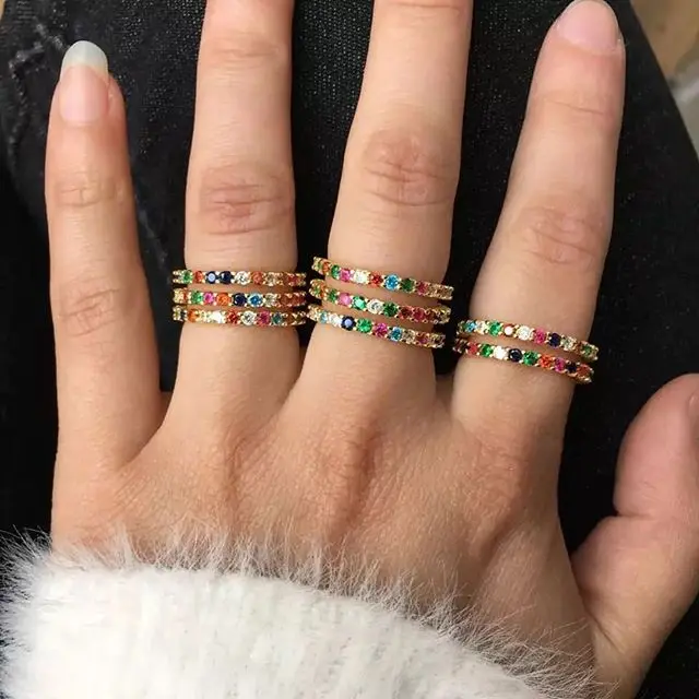 Новый дизайн Горячая Распродажа Радуга мини cz вечность кольцо браслет