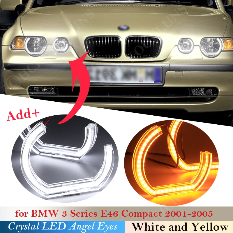 

Crystal LED Angel Eyes For BMW 3 Series E46 Compact 2001 -2005 DTM Style Halo Rings Light kits Halogen headlight Turning Signal