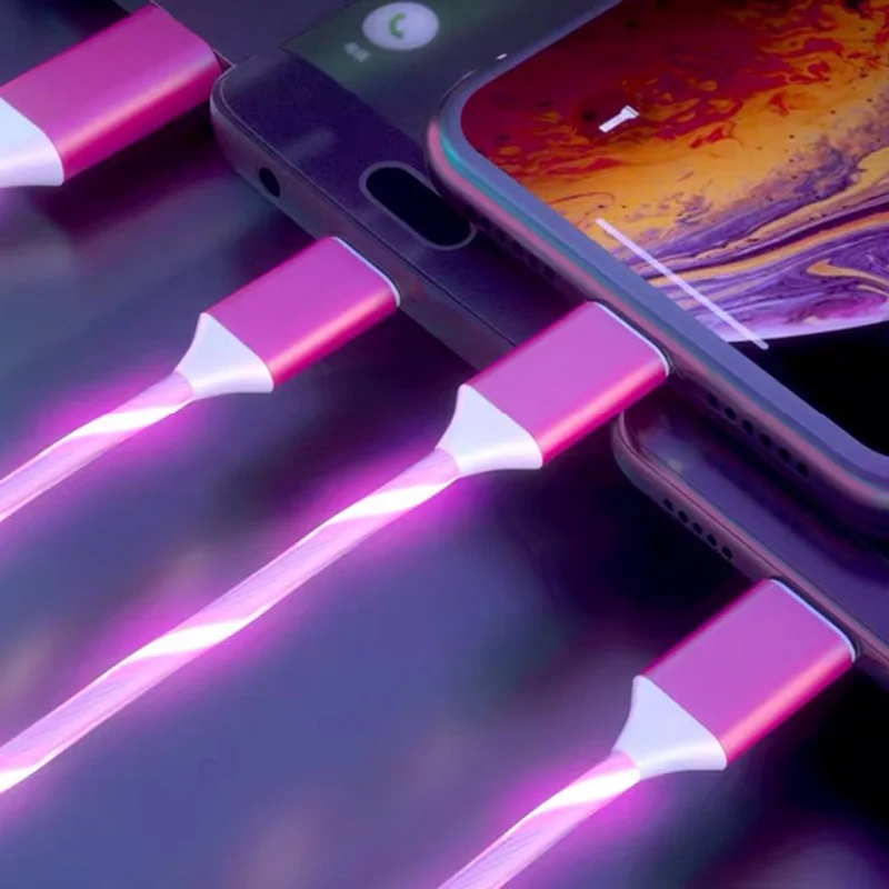 Новый Три-в-одном светящийся кабель для передачи данных растяжки Красочные линии