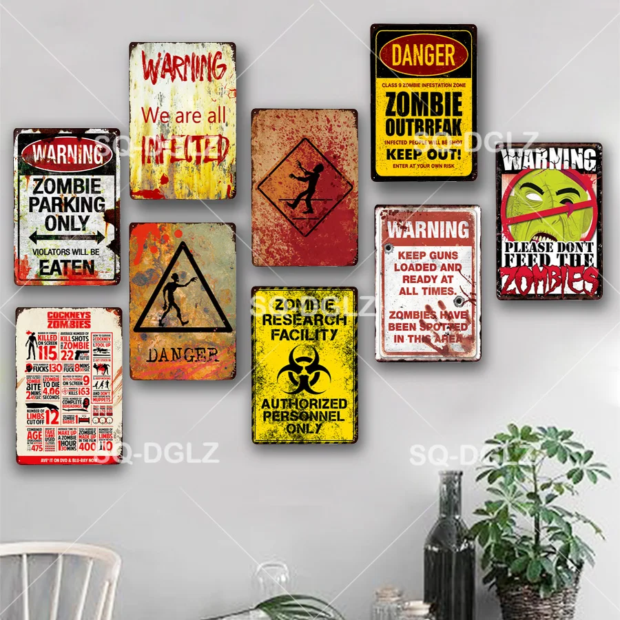 [SQ-DGLZ] ZOMBLE ZONE Metal Sign Plaque Vintage Pub Bar Decor Tin Plate Danger Poster Art Painting Wall Sticker | Дом и сад