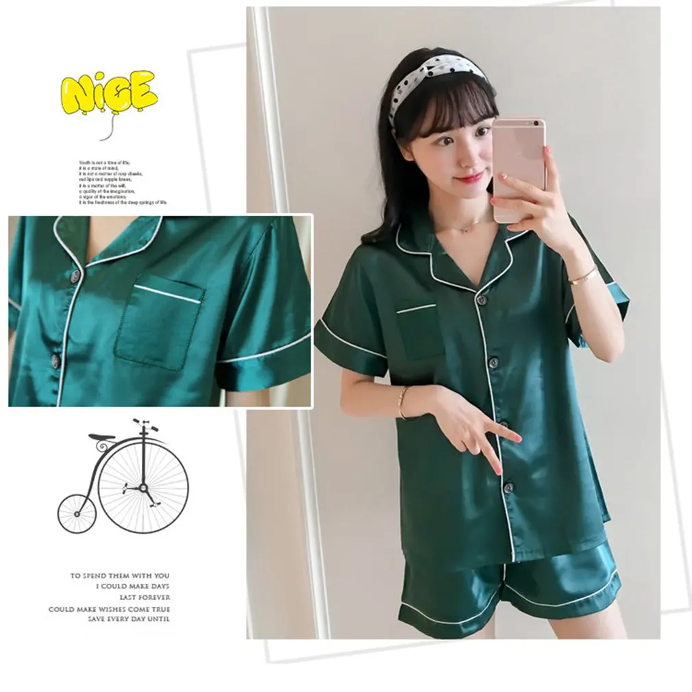

Pajama Sets Silk Pijama Sexy Satin Sleepwear Women Summer Large Size Pyjama Femme Sleep Lounge Short Sleeve Pajama