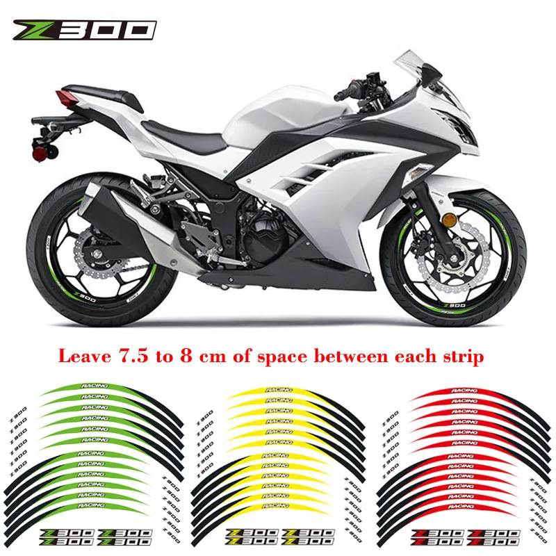 

Hot Sell Racing 12 Strips Motorcycle Wheel Outer Tire Rim Decoration Adhesive Reflective Rim Stickers For KAWASAKI Z300 z300