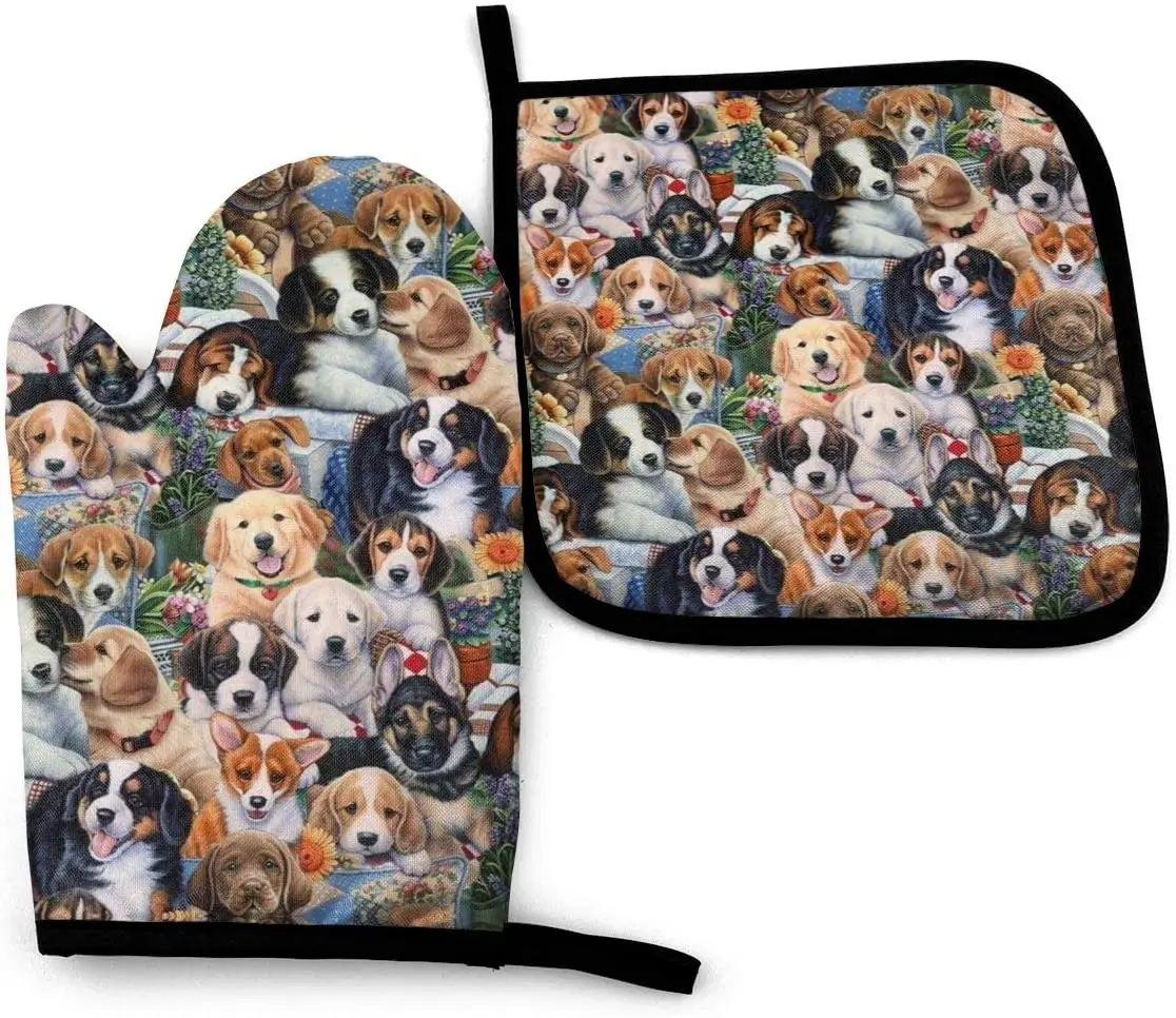 

Household Kitchen Oven Gloves And Potholders Dog Garden Puppy Heat Resistant Waterproof Non-Slip Barbecue Heat Pad Set