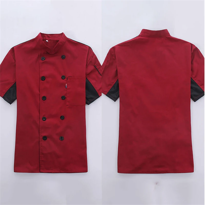 Red Jacket Мужская куртка шеф-повара, туника, летняя рабочая одежда, шляпа, ресторан, Uniforrms, рубашки, пальто, женская одежда для кухни - Цвет: Red Jacket