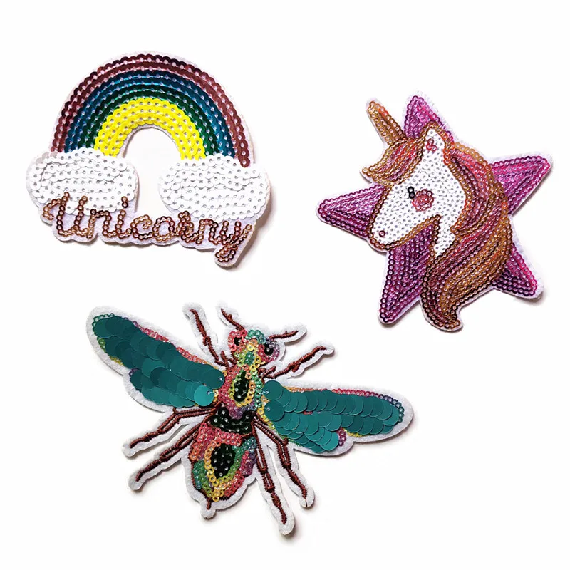 

New Rainbow Bee Sequin Turning Piece Embroidered Patch Flip High Sequins Clothing Accessories Patch Shoes and Hats Accessories
