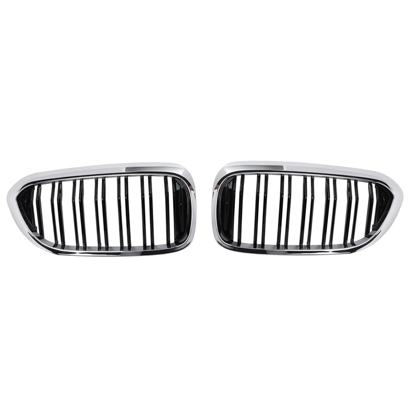 

Top!-For-BMW 5 Series G30 G31 G38 M5 2017+ Chrome+Black Front Bumper Hood Kidney Grill Grille(Doublel Seven Line)