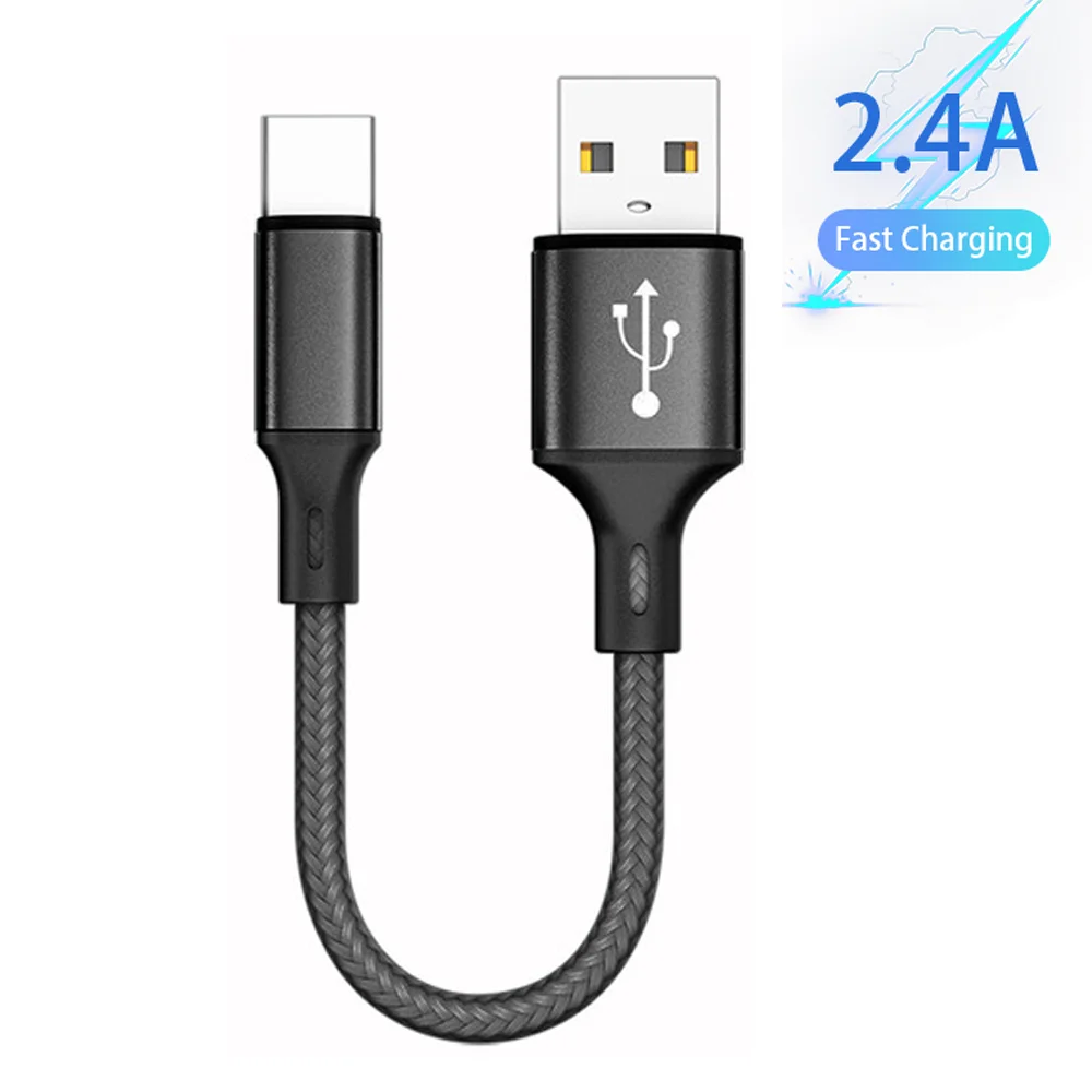 

25 см короткий нейлоновый зарядный Дата-кабель Micro USB Type C кабели для Huawei Android 2.4A Быстрая Зарядка Внешний аккумулятор телефонный шнур провод