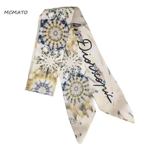 MCMATO-Bufanda de seda para mujer, cinta de cuello femenina de alta calidad, pañuelo de marca de lujo, con estampado de tinta, accesorio de mano de asa de bolso, de 100cm x 6cm de largo
