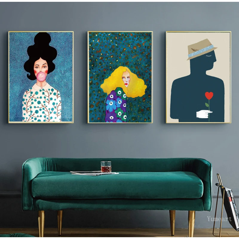 Скандинавские современные Стиль Handdraw персонажей Красочный холст картина