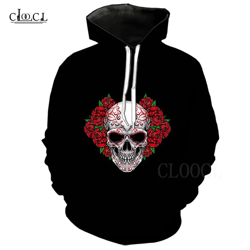 

Hot 3D Horror Skull Hoodie Harajuku Sweatshirt Men Women Oversized Fashion Flame Rose Skull 3D Printed Casual Streetwear Hoodies