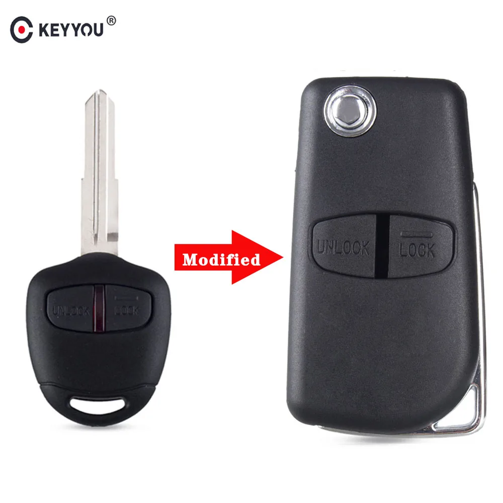 KEYYOU 2 кнопки модифицированный Флип складной пульт дистанционного ключа оболочки чехол для Mitsubishi ASX GRANDIS Outlander LANCER-EX правый/левый клинок