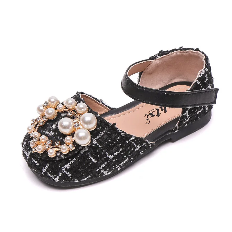 

Princess Kids Shoes 1-12Years Old Fashion Pearl Plaid Shoes for Girls Children Party Wedding Single Shoes Size 21-30
