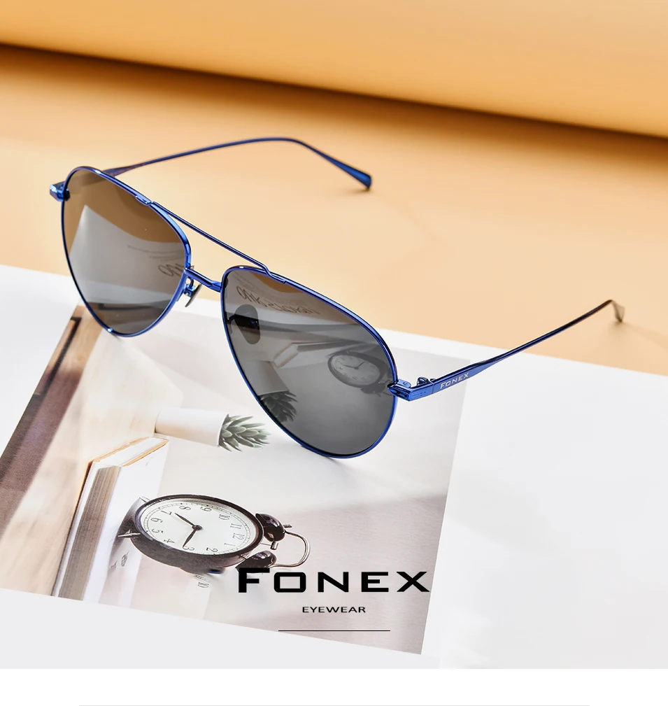 FONEX, поляризационные солнцезащитные очки из чистого титана, мужские, авиационные, солнцезащитные очки для женщин, новинка, высокое качество, авиадор, UV400, 8507