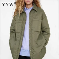 jackets female solid color fashion new loose mid length streetwear coat winter jacket womens parkas thicken warm cotton coat