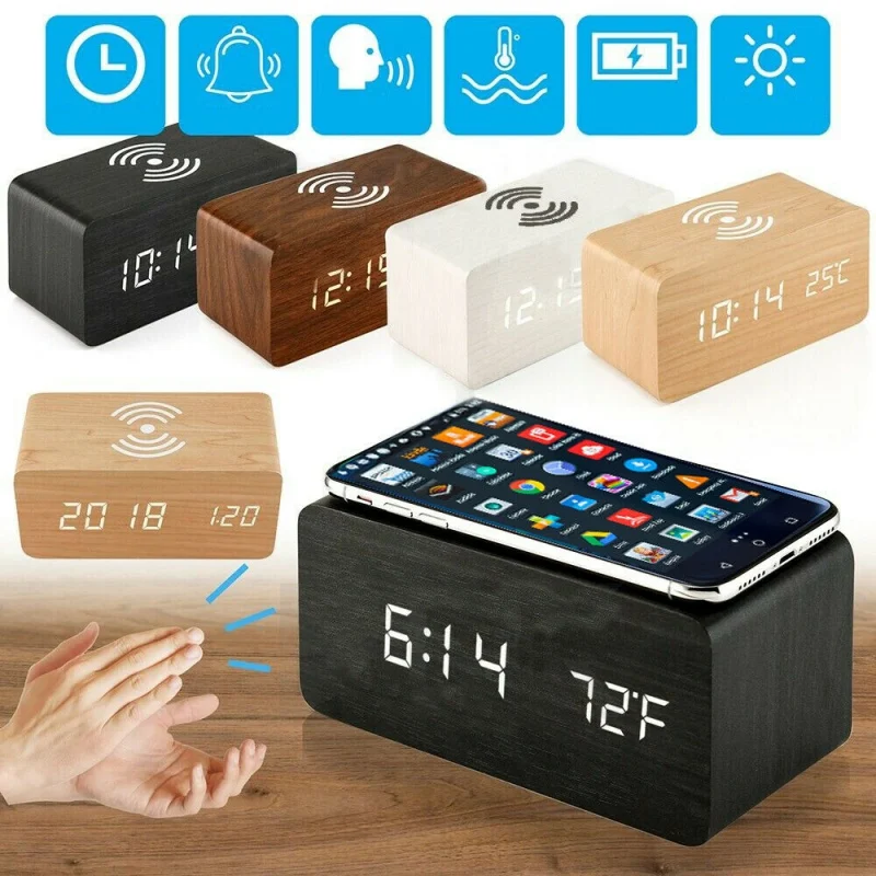 Новый Будильник Беспроводное зарядное устройство QI Enab светодиодный подзарядка