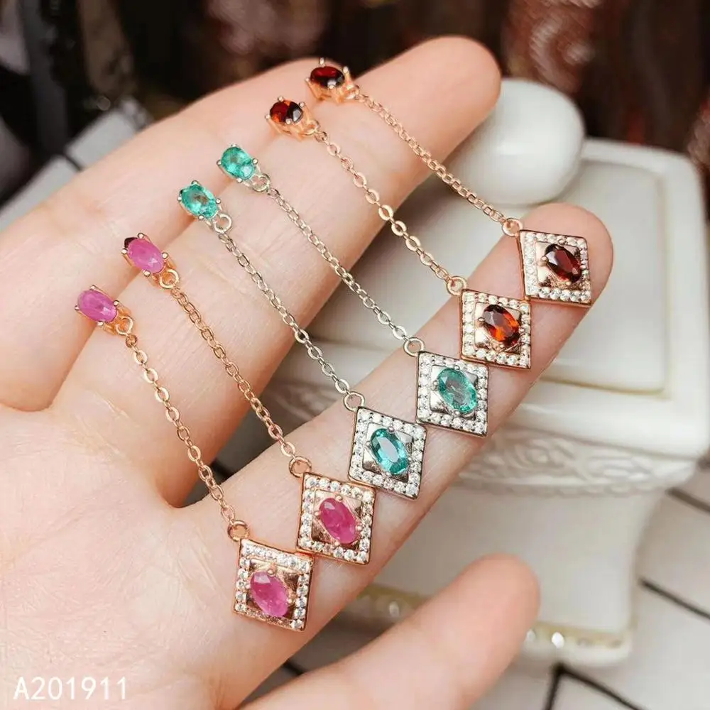 

KJJEAXCMY fine jewelry 925 sterling silver inlaid Natural Emerald ruby garnet ladies earrings support detection popular