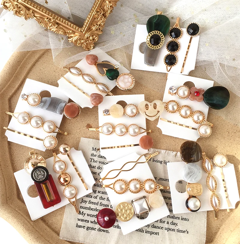 3 шт. жемчужный зажим для волос девочек ретро Заколка акриловые заколки