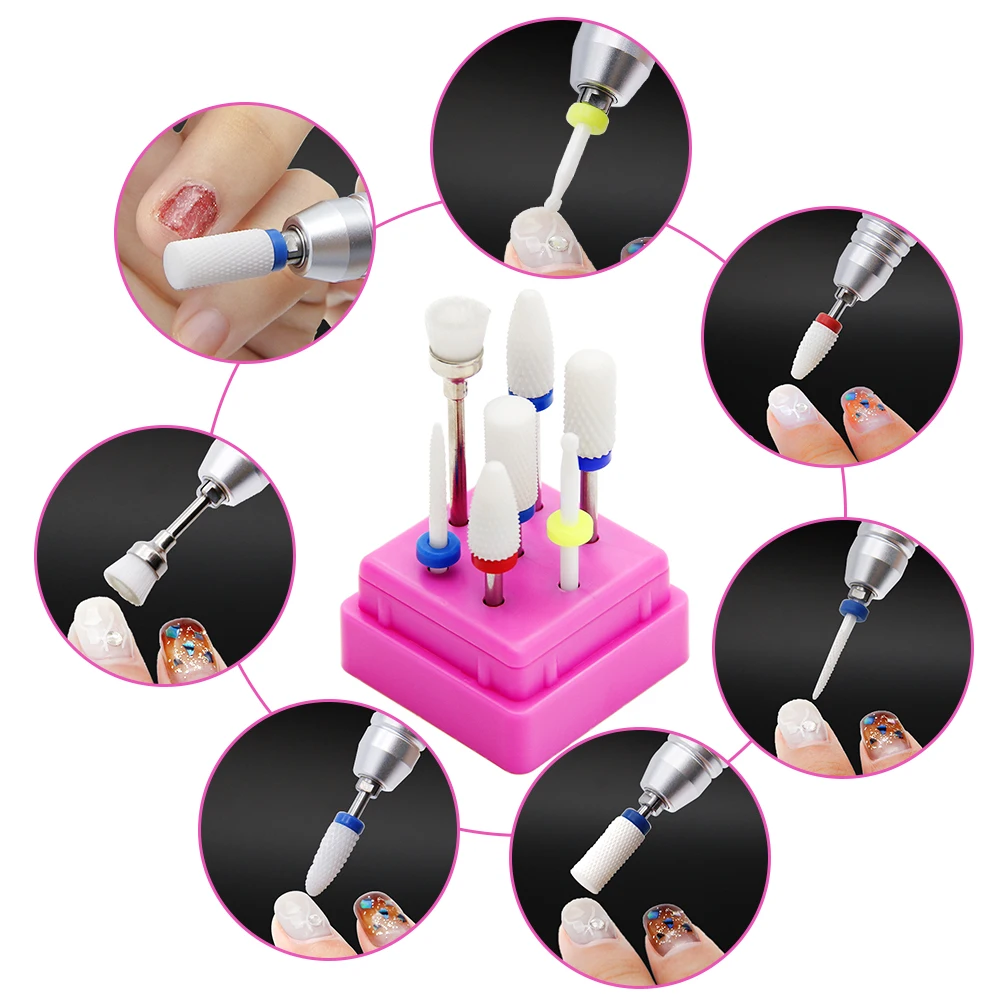 LKE Nail Drill Ceramics Bits Set Used For Cuticle Clean Polishing Grind Remove The Gel Grinding 7 Different Manicure Tools | Красота и