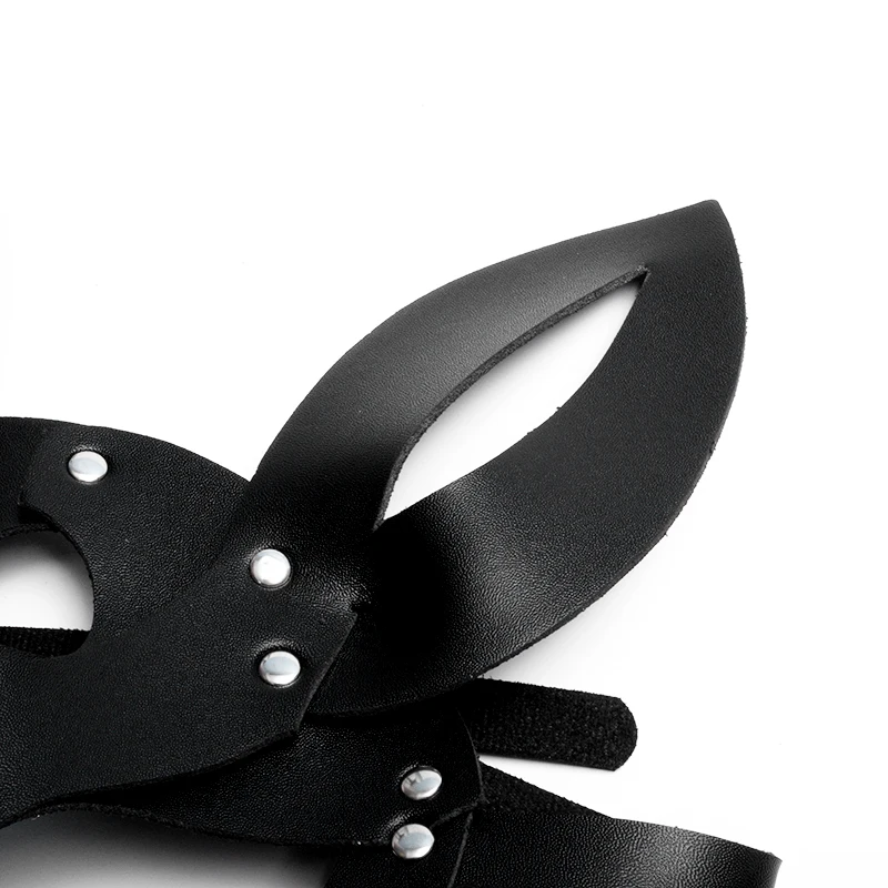 Кожаная маска с длинными ушками для косплея черная кролика шипами сексуальная