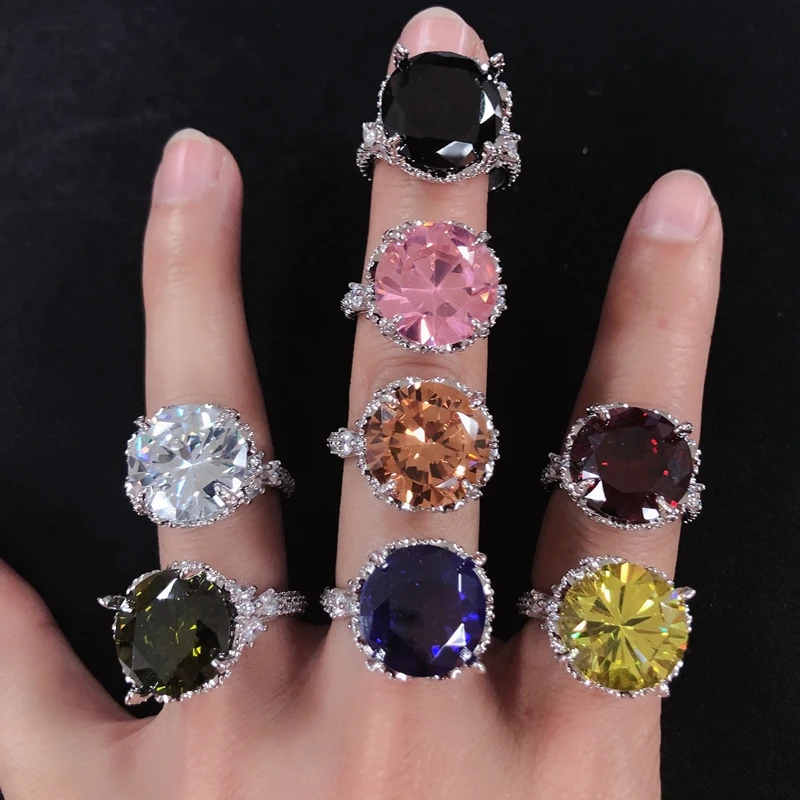 

Fashion Round Charming Colorful Zircon Gold Color Wedding Finger Ring For Women Engagement Party Jewelry