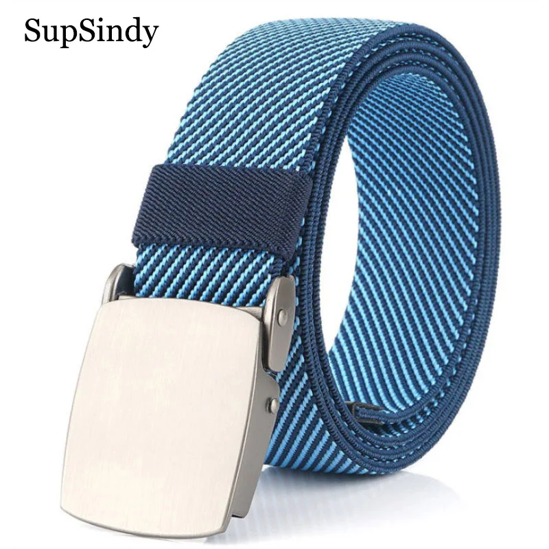 SupSindy Men Stretch elastic nylon canvas belt Fashion Metal automatic buckle jeans belts for women casual waistband male strap