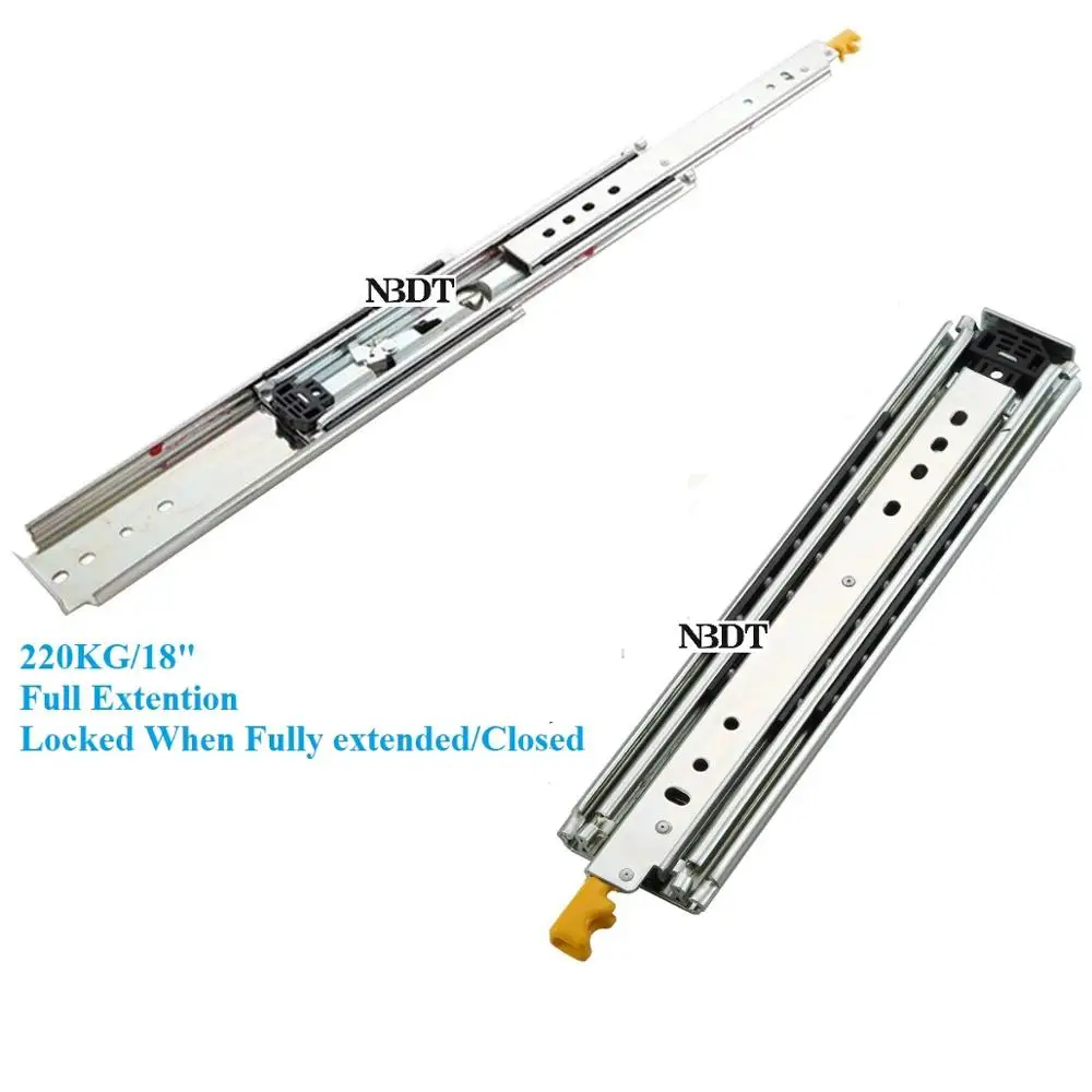 

1Pair 8" - 28" H76mm Heavy Duty 3 Fold Telescopic Ball Bearing Drawer Slide Runner Full Extension Industrial Two Way Lock