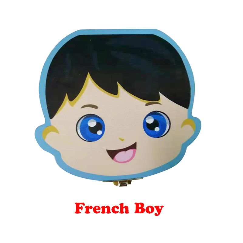 French Boy Деревянный Детский ящик для зубов английский/испанский/португальский молочные зубы пуповины органайзер для хранения мальчиков и девочек сувенир чехол подарки для детей - Цвет: French Boy