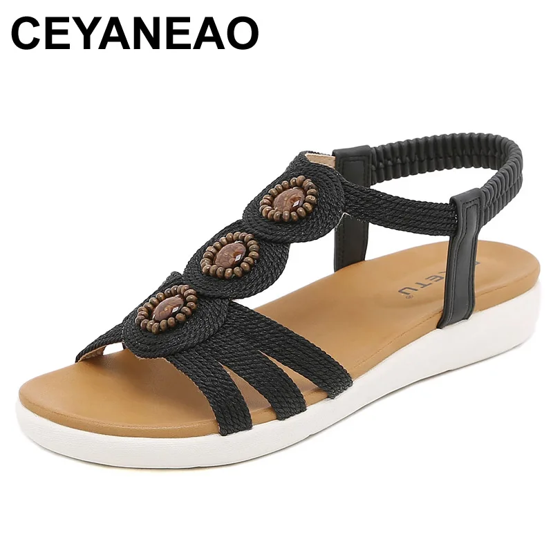 

CEYANEAO 35-42 Women's Large Flat Sandals 2022 New Summer Bohemian Sandals Retro Ethnic Beach Women's Sandals