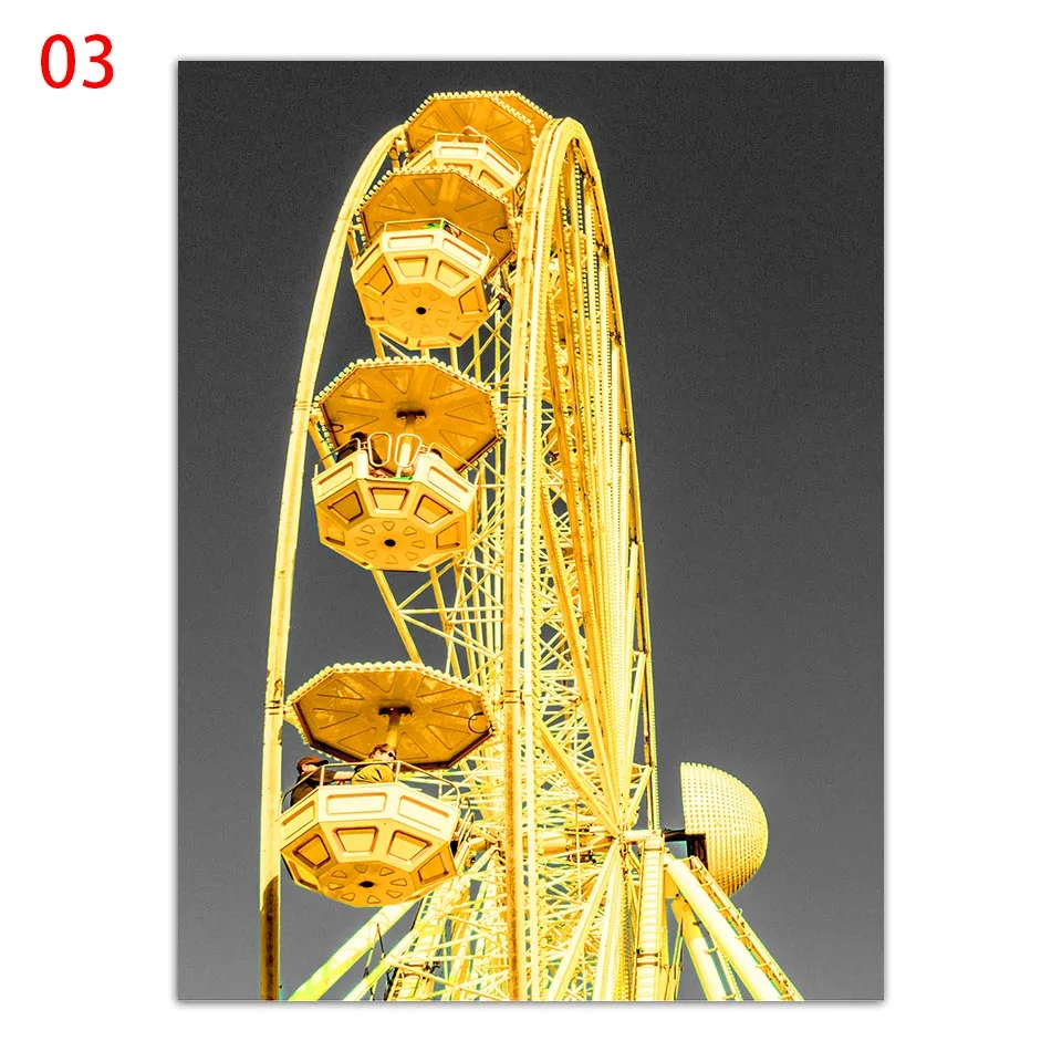 Скандинавский постер с ландшафтом колесо обозрения оранжевый автобус