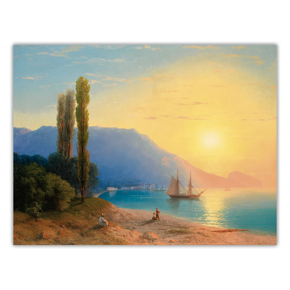 

Holover Ivan Aivazovsky"Sunset over Yalta"Canvas Oil Painting Romanticism Seascape Unframed Poster Aesthetic Wall Art Home Decor